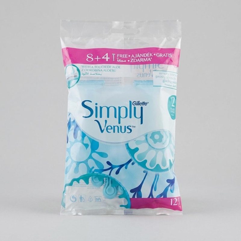 خودتراش یک‌بار مصرف زنانه ژیلت مدل Simply Venus (آبی) بستهٔ ۱۲ عددی