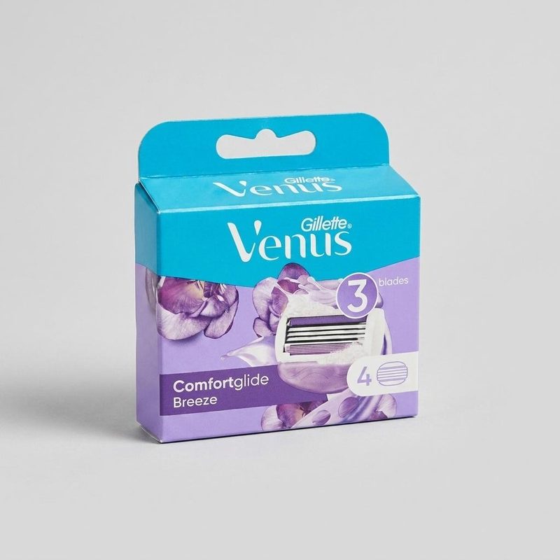 تیغ یدک زنانه ژیلت مدل Venus Breeze با نوار ژل بستهٔ ۴ عددی
