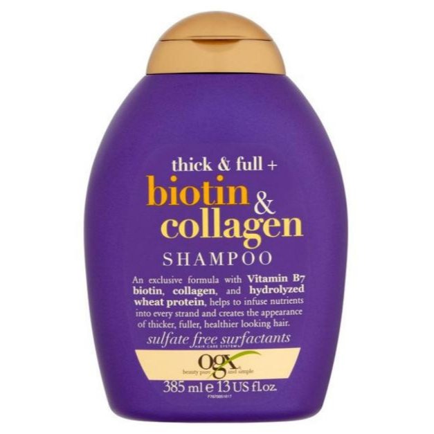 شامپو حجم‌دهنده و تقویت‌کنندهٔ او جی ایکس مدل Biotin & Collagen مناسب انواع مو ۳۸۵ میلی‌لیتر