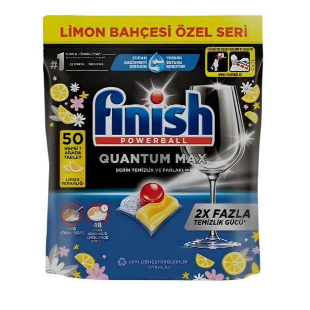 قرص ماشین ظرفشویی فینیش مدل Quantum Max سری ویژهٔ Limon Bahçesi (باغ لیمو) رایحهٔ لیمو بستهٔ ۵۰ عددی