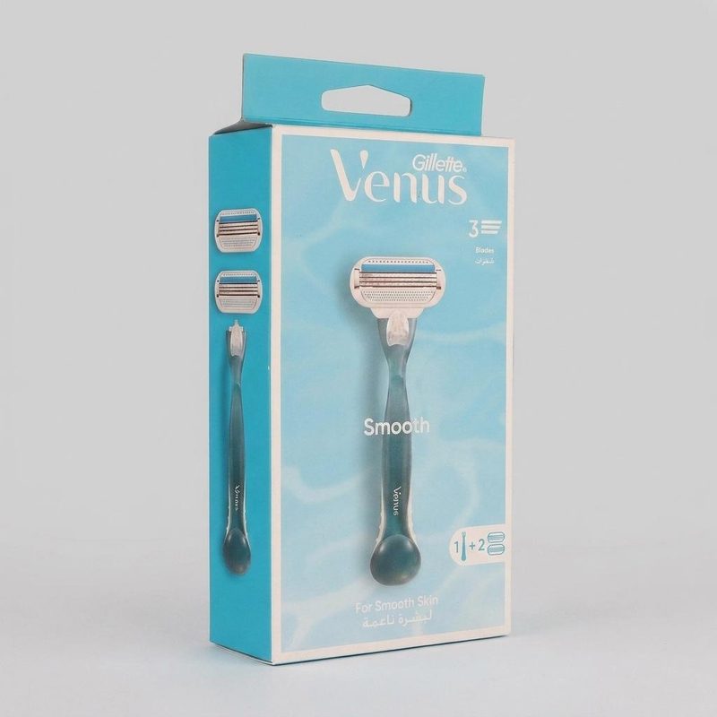 خودتراش زنانه ژیلت مدل Venus Smooth سه‌لبه به همراه تیغ یدک (بستهٔ ۲ عددی)