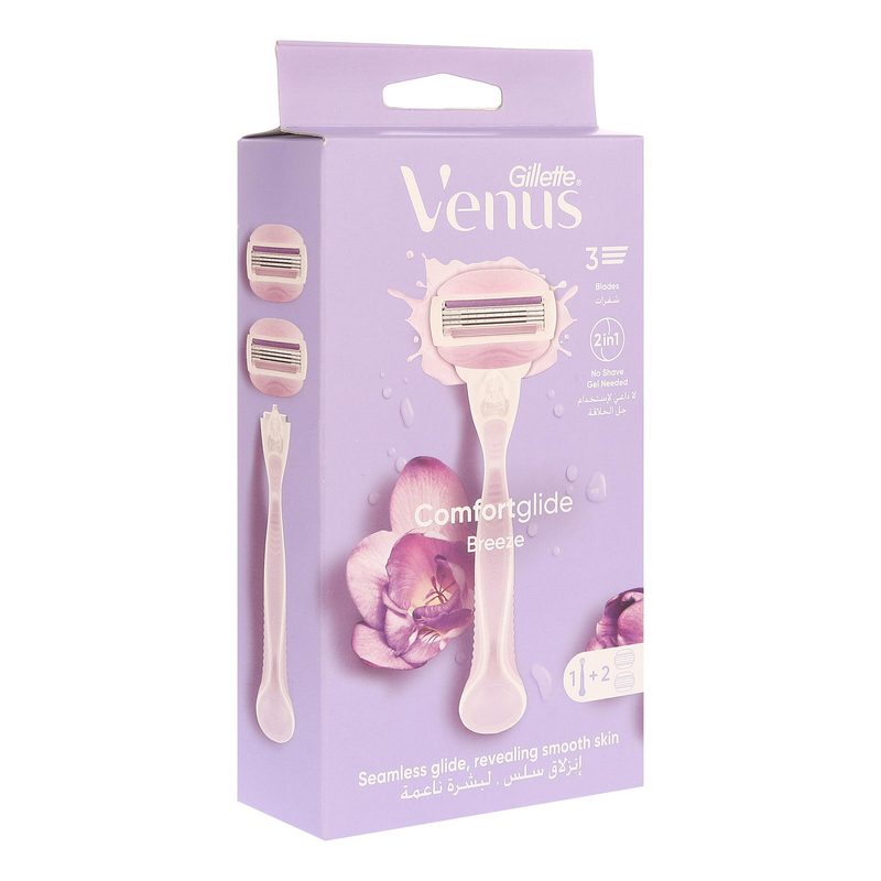 خودتراش زنانه ژیلت مدل Venus Breeze با نوار ژل به همراه تیغ یدک (بستهٔ ۲ عددی)