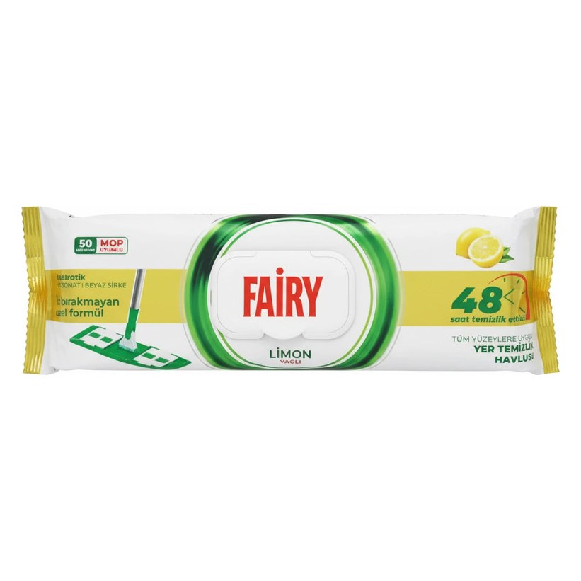 دستمال مرطوب مخصوص تی (کف‌شوی) فیری مدل Limon با رایحهٔ لیمو بستهٔ ۵۰ عددی