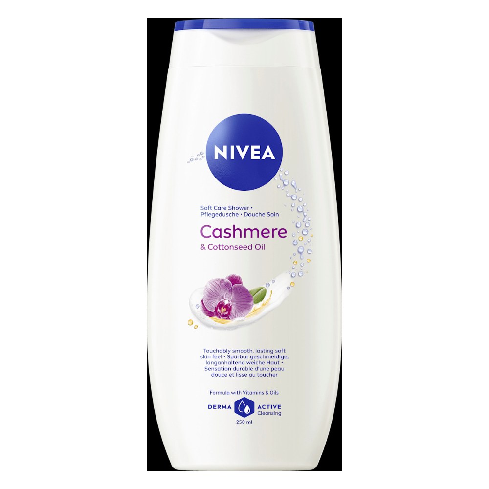 شامپو بدن کرمی نیوآ مدل Cashmere & Cottonseed Oil با رایحهٔ گل ارکیده و روغن دانهٔ پنبه ۲۵۰ میلی‌لیتر