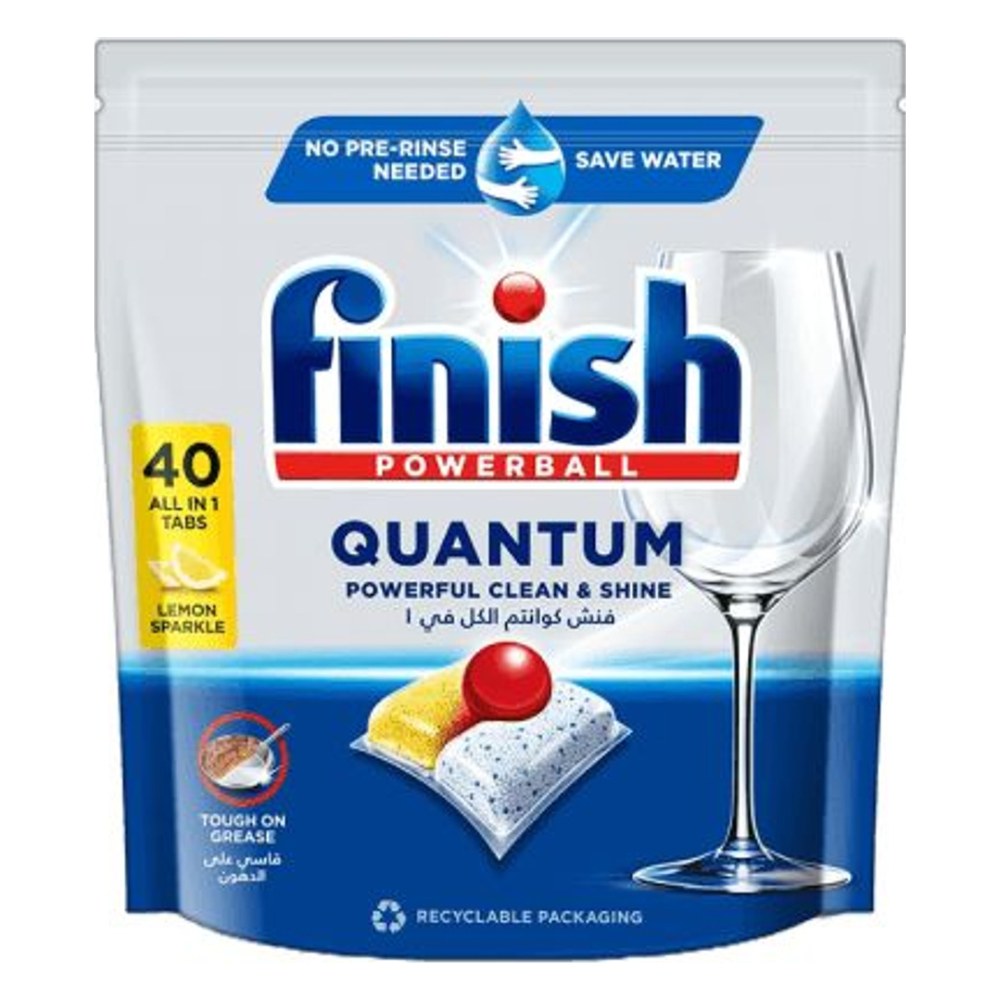 قرص ماشین ظرفشویی فینیش مدل Quantum All in 1 رایحهٔ لیمو (Lemon Sparkle) بستهٔ ۴۰ عددی