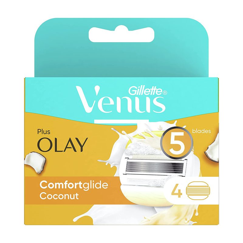 تیغ یدک زنانه ژیلت مدل Venus Olay پنج‌لبه با نوار ژل بستهٔ ۴ عددی